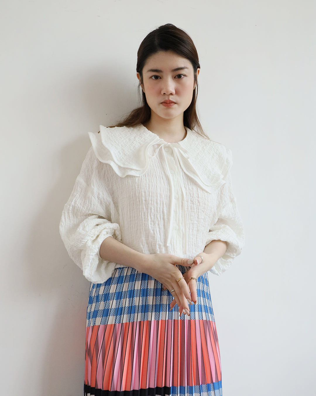 Double Collar Crinkle Top
