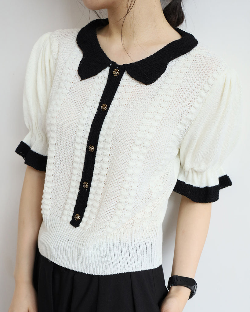 Wave Collar Knitted Top (2 Color)