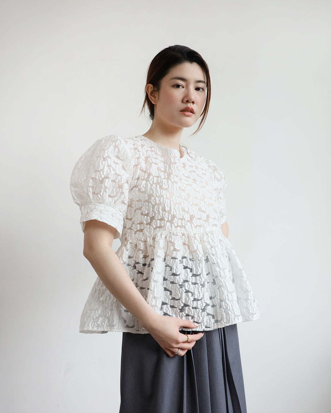 Tie Back Texture Fabric Top (White)