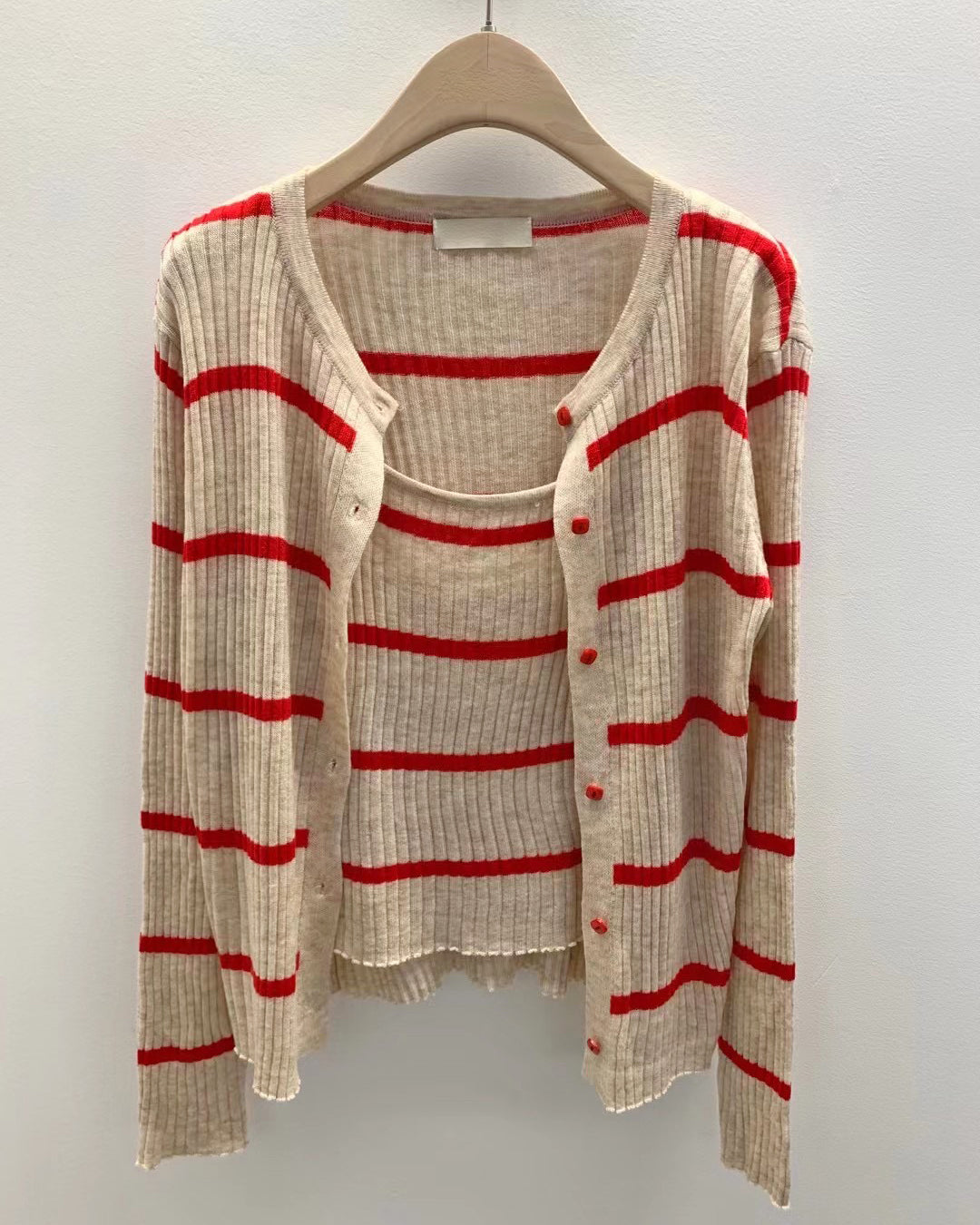 Striped Cami Top + Cardigan (Set) 