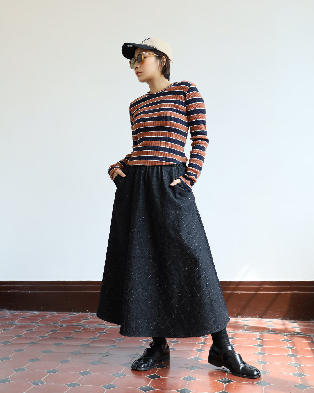 Checkered Denim Skirt