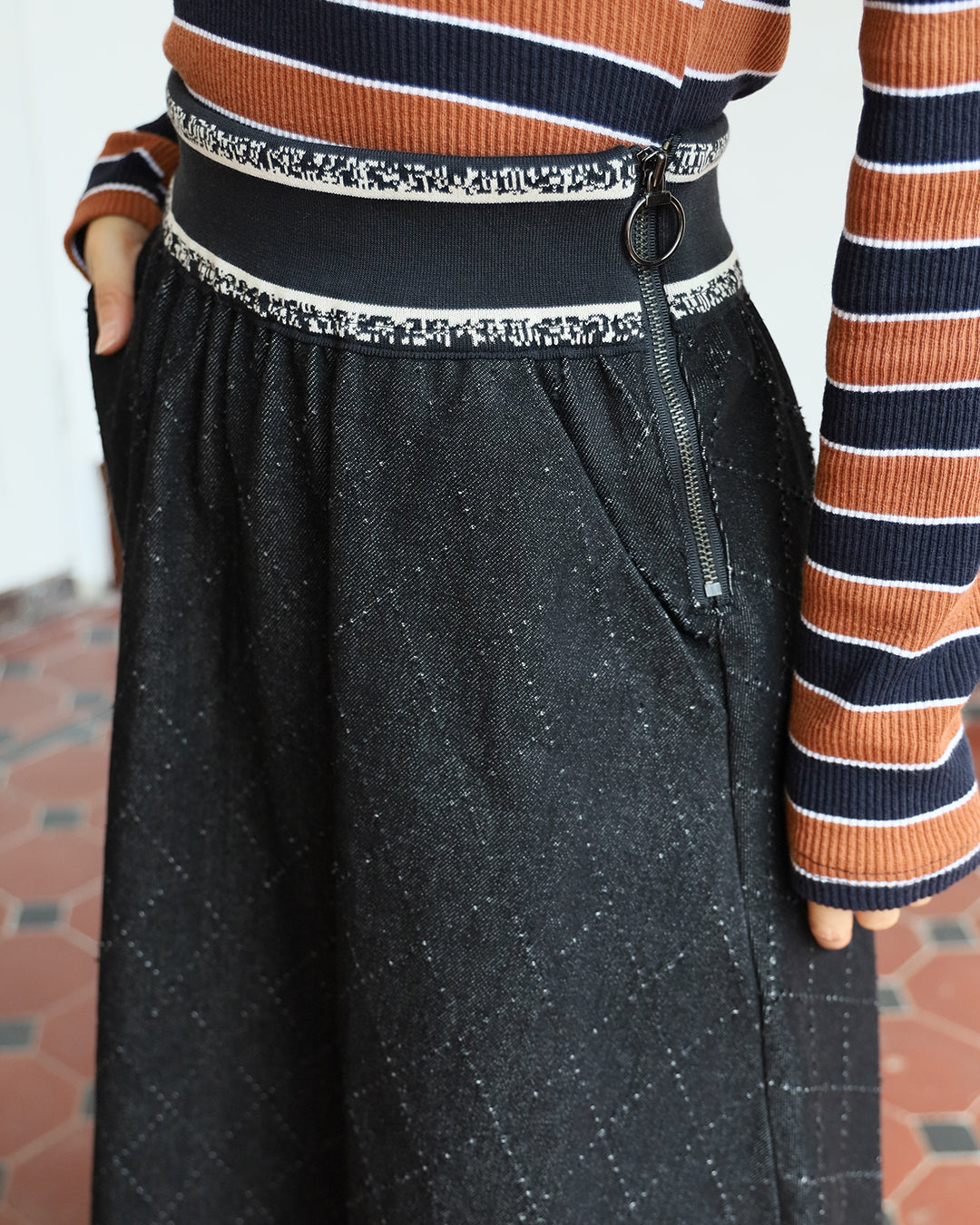 Checkered Denim Skirt